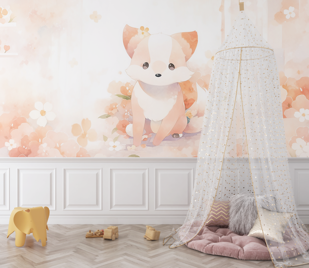 Papier peint renard pastel bebe