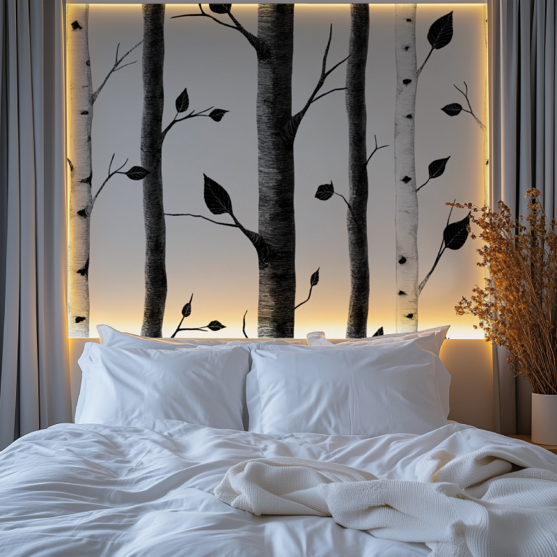 Papier peint arbre bouleau noir et blanc chambre premium