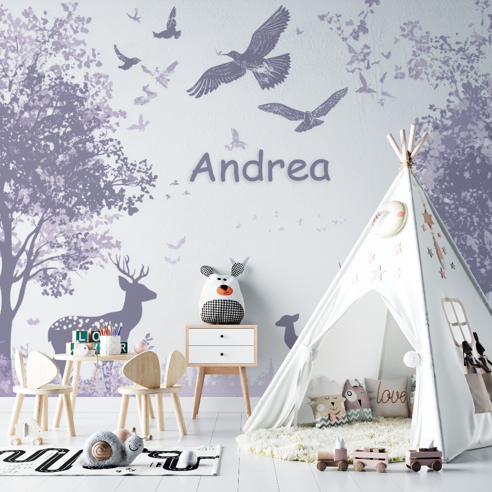 Papier peint prenom violet chambre bebe