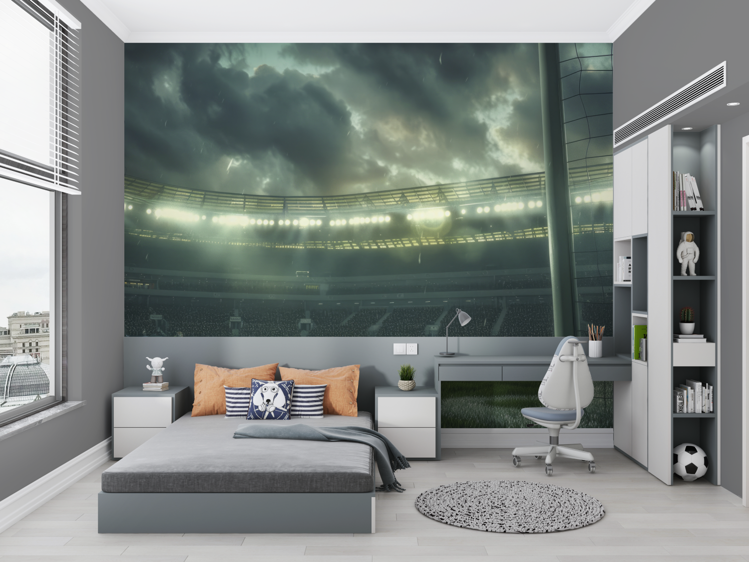 Papier peint stade de foot pluie chambre petit