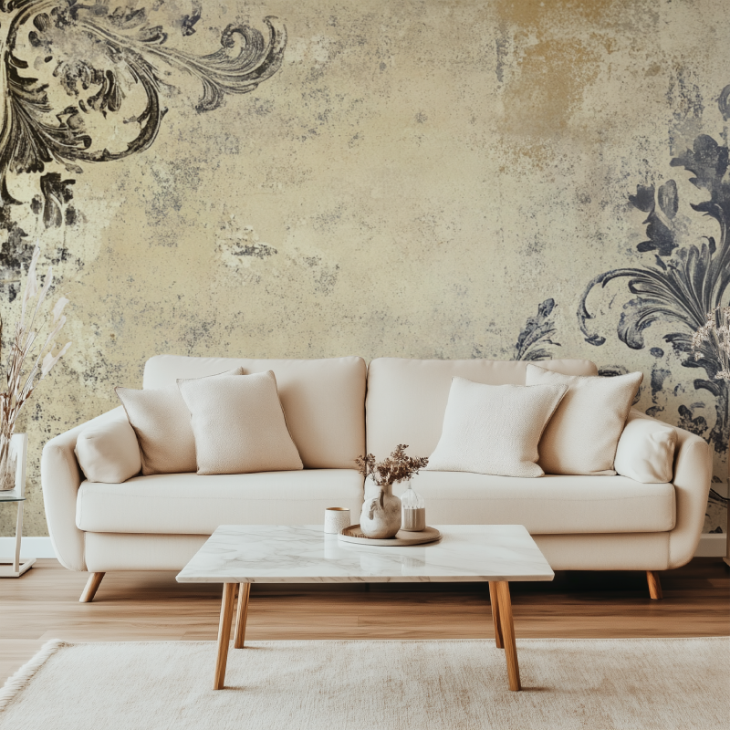 Papier peint vintage taupe canape simple