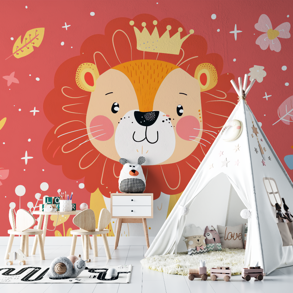 Papier peint lion bebe rouge chambre bebe