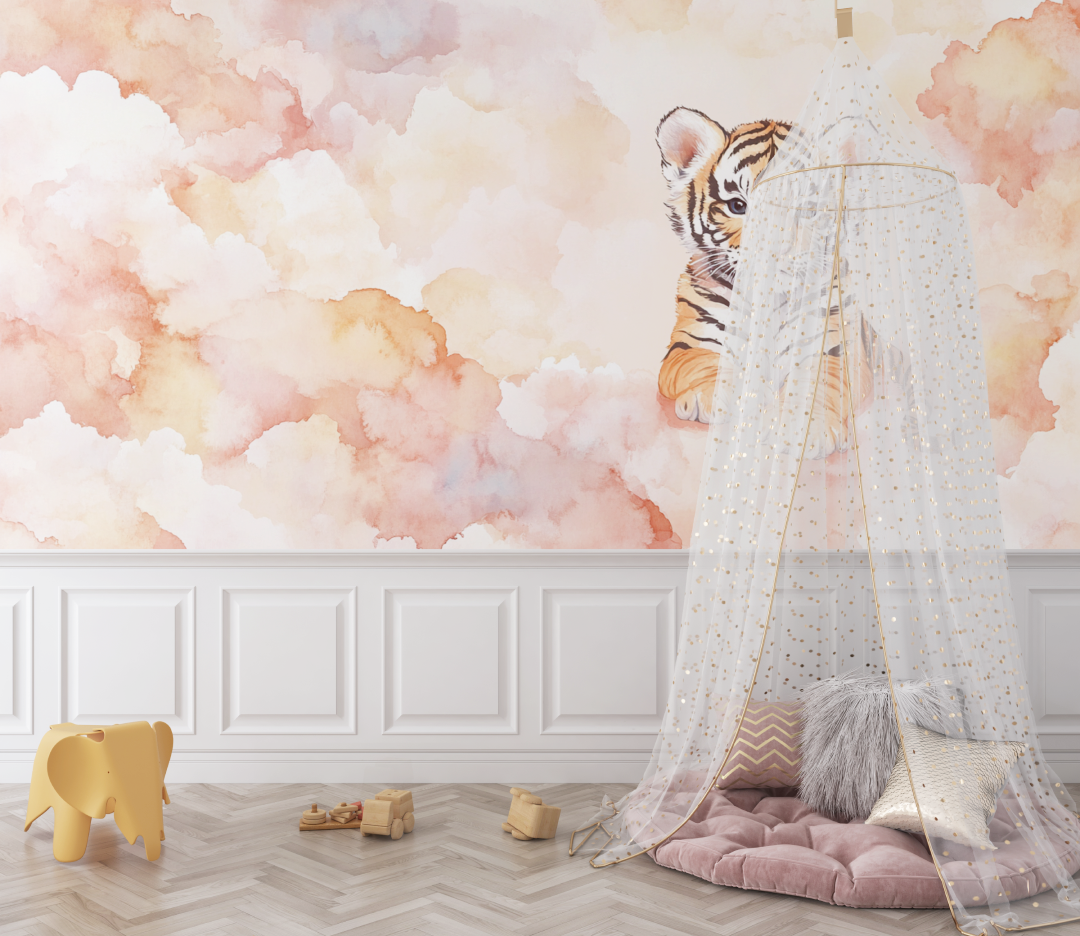 Papier peint tigre et nuages bebe