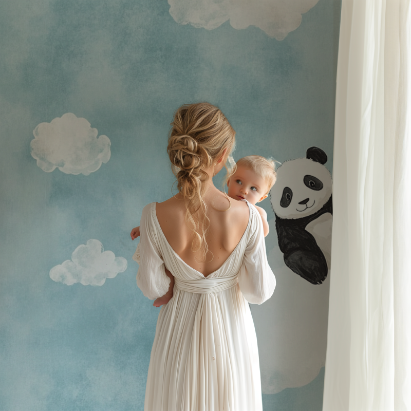 Papier peint panda et nuages bb123