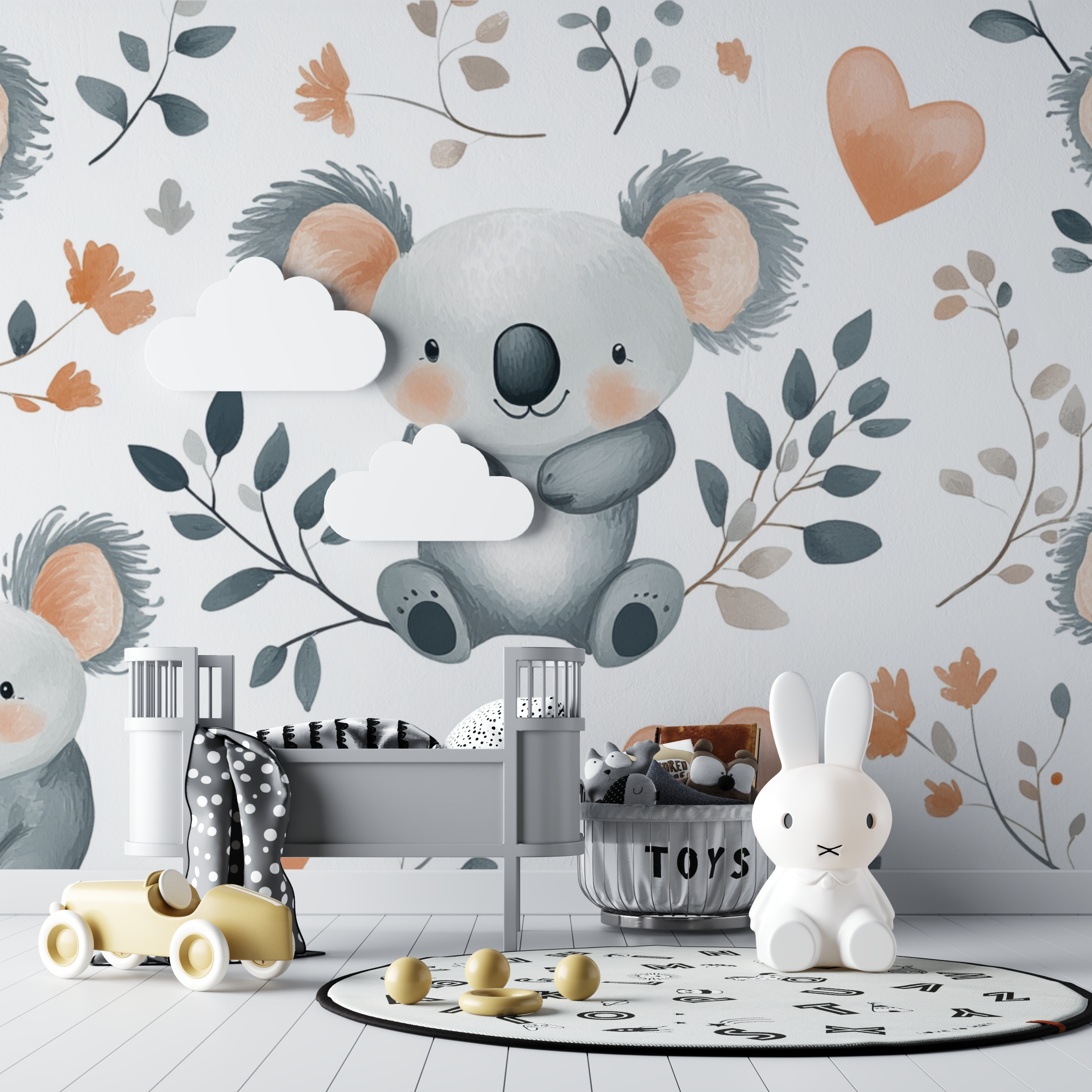Papier peint koala et petits curs bebe tipi