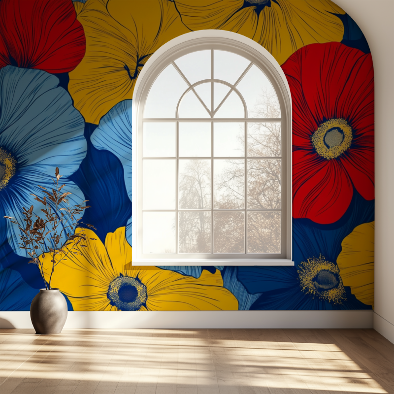 Papier peint fleur pop fenetre papier
