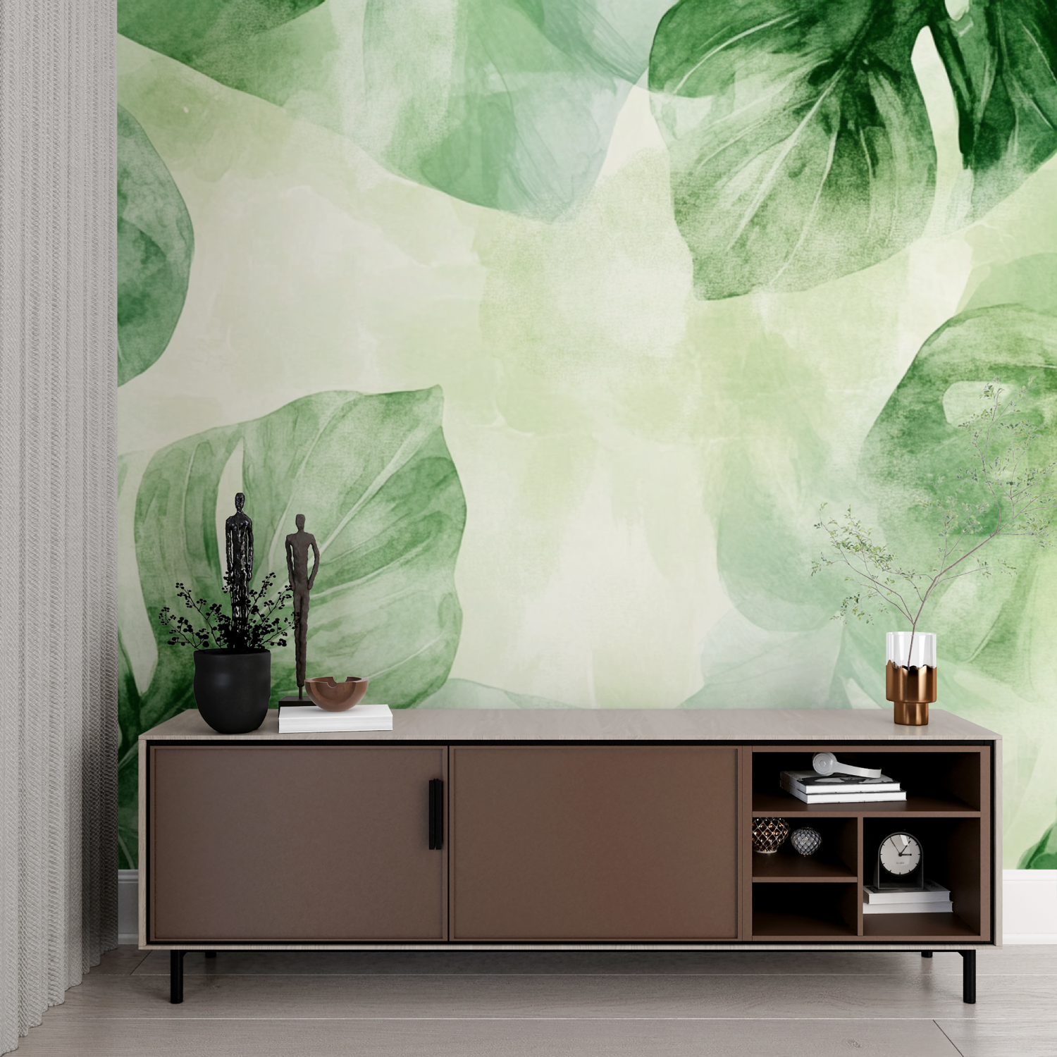 Papier peint aquarelle feuilles abstraites imprime