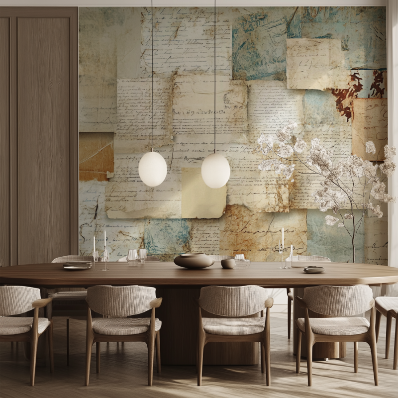Papier peint vintage scrapbooking salle manger tendance