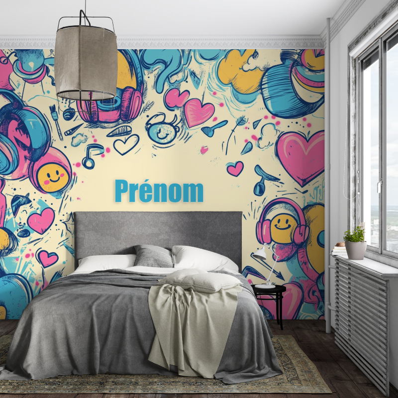 Papier peint prenom tag piece ados