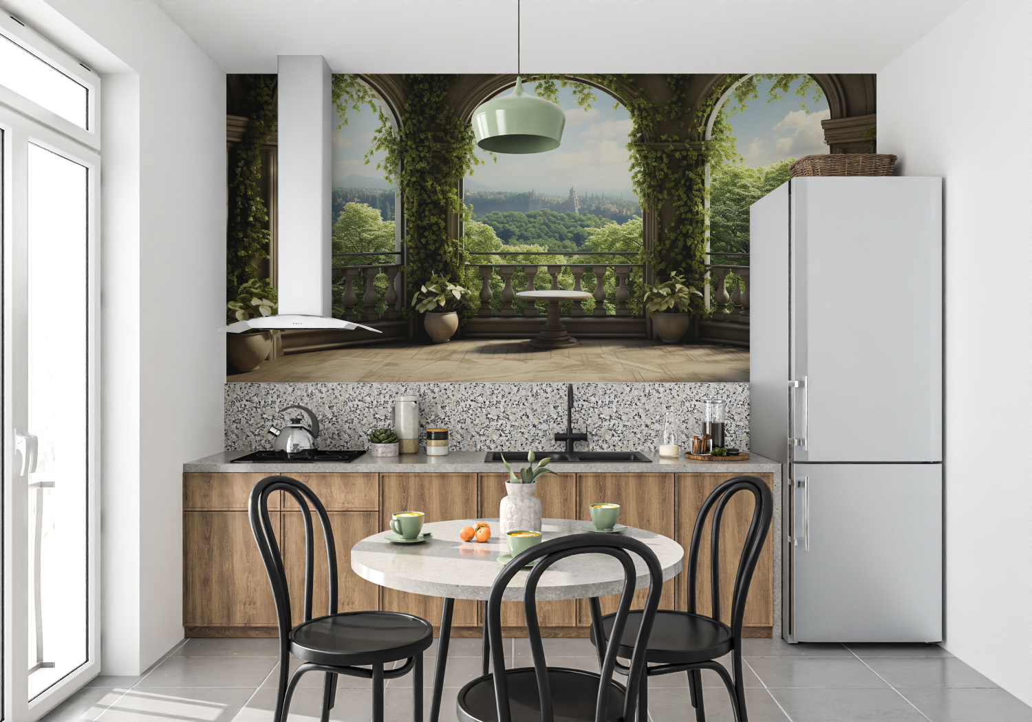 Papier Peint À Effet Trompe L'Oeil - mur cuisine