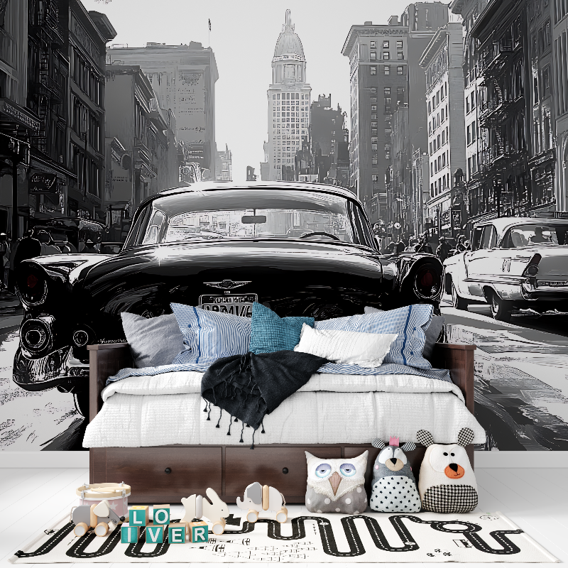 Papier peint noir et blanc voit...intage tapisserie pour ado