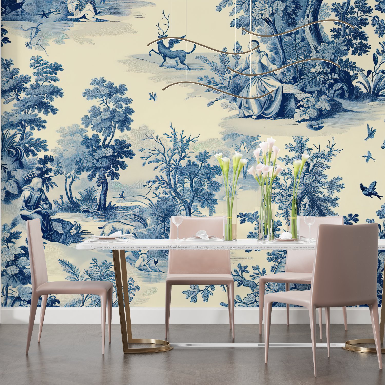 Papier Peint Motif Arbre Bleu - panoramique mural