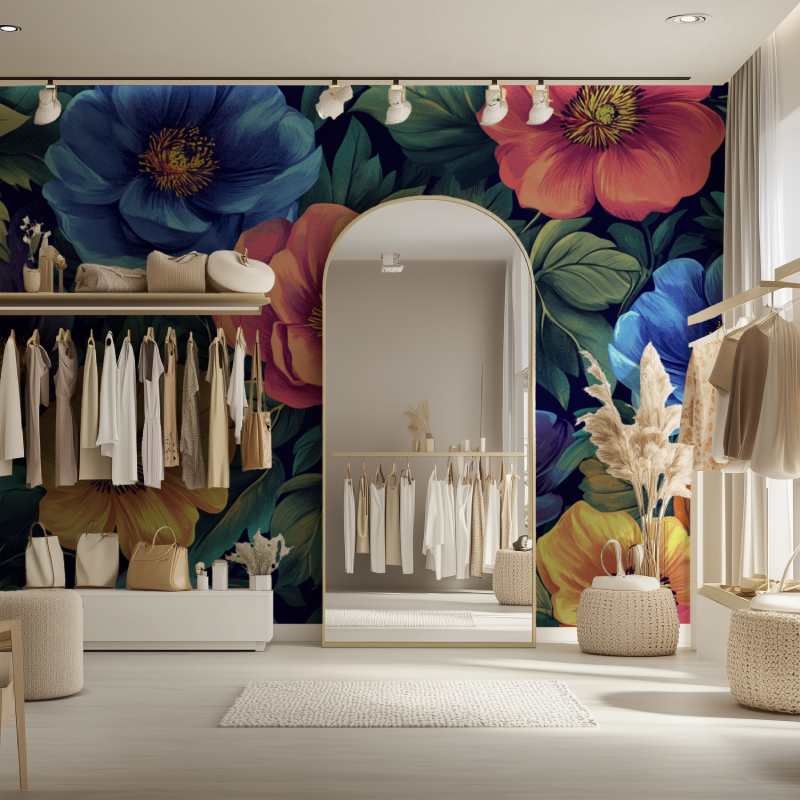 Papier peint fleur annee80 dressing