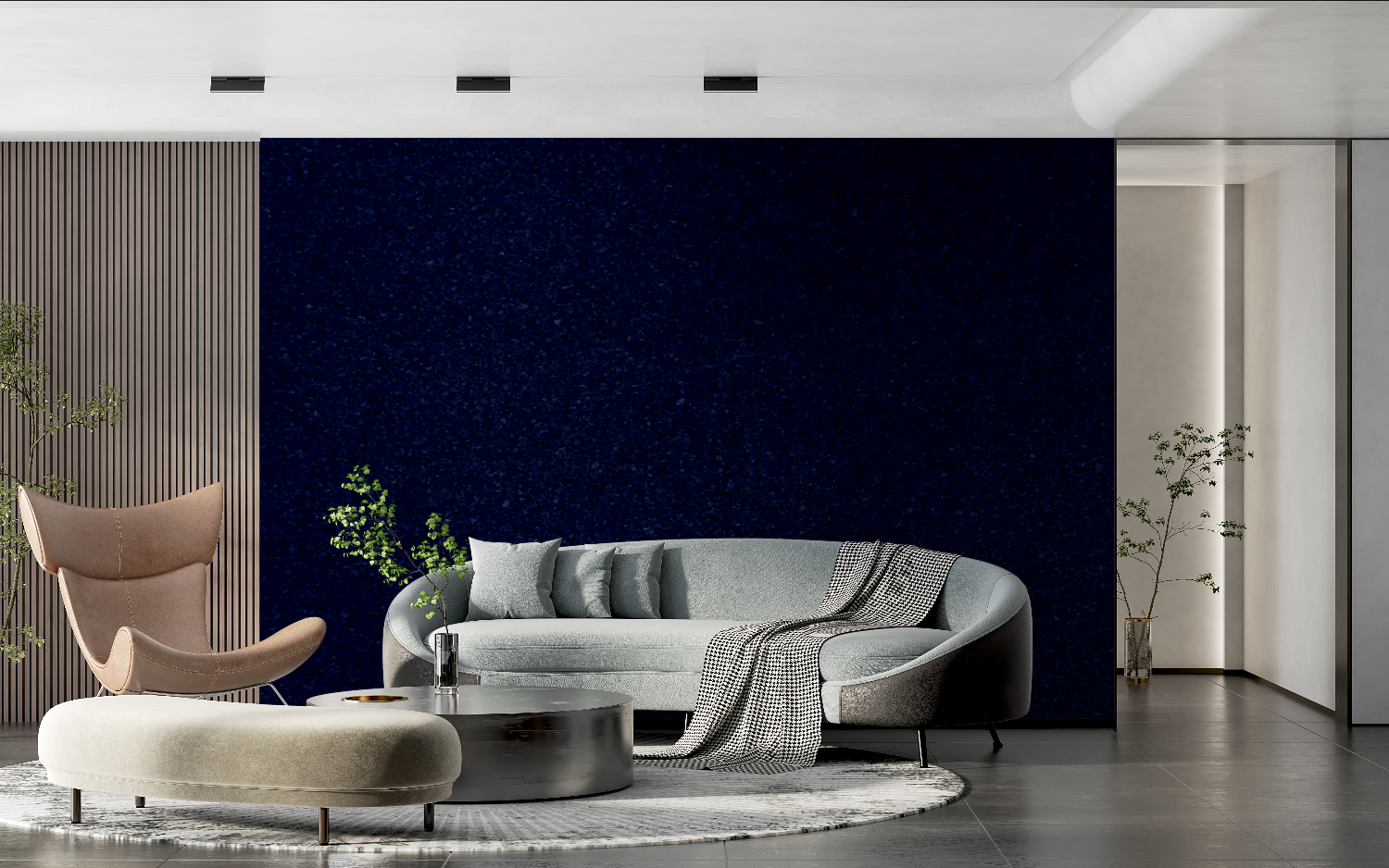 Papier Peint Bleu Nuit Pailleté - chambre adulte