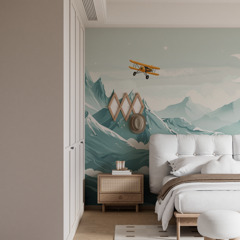 Papier peint scandinave avion pour enfants mural