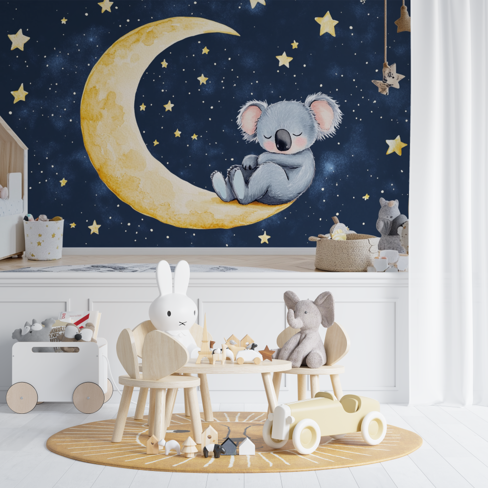 Papier peint koala endormi sur ...nt de lune chambre de bebe