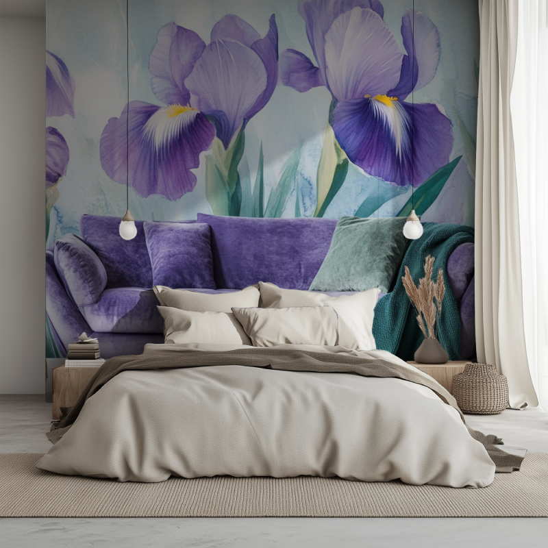 Papier peint fleur iris lit 1234