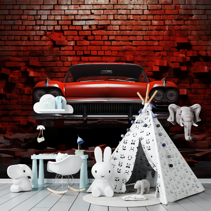 Papier peint xxl voiture brique rouge tapisserie murs
