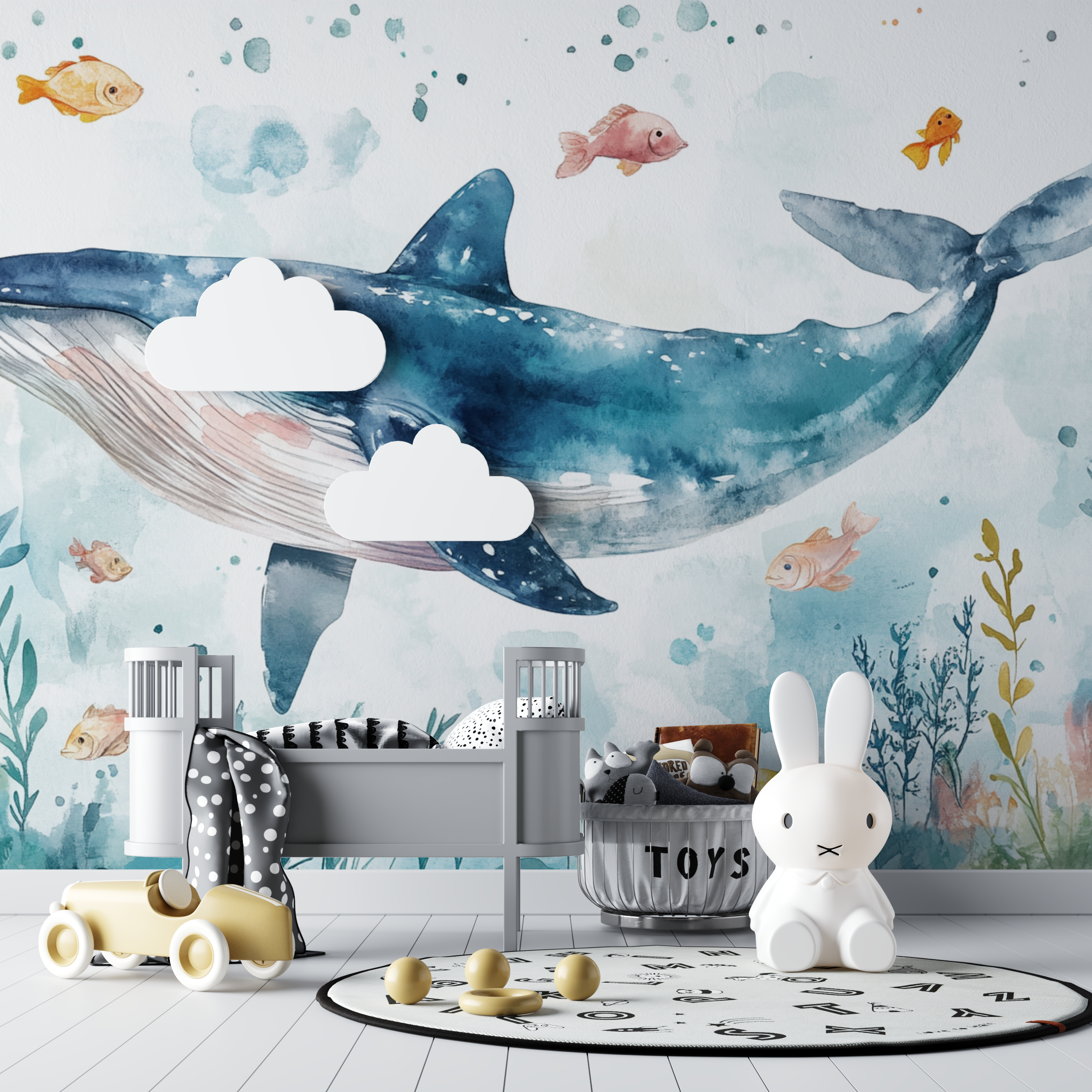 Papier peint marin mer et baleine bebe tipi