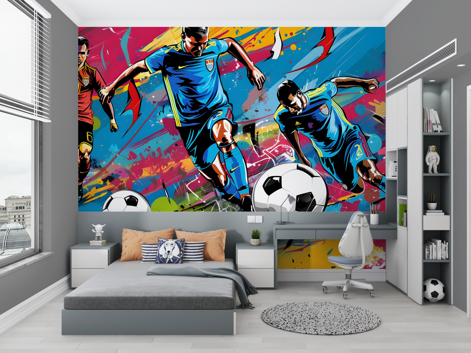 Papiers peint grafitti joueurs de foot chambre petit