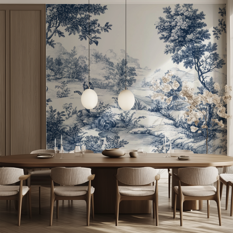 Papier peint vintage jouy salle manger tendance