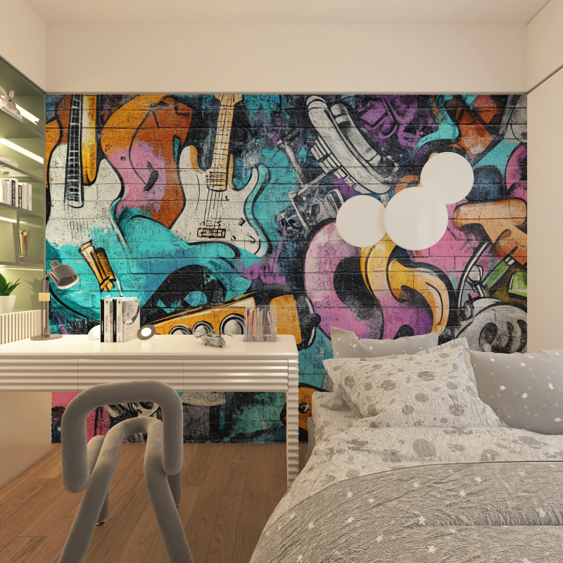 Papier peint tag panoramique musique chambre adolescents