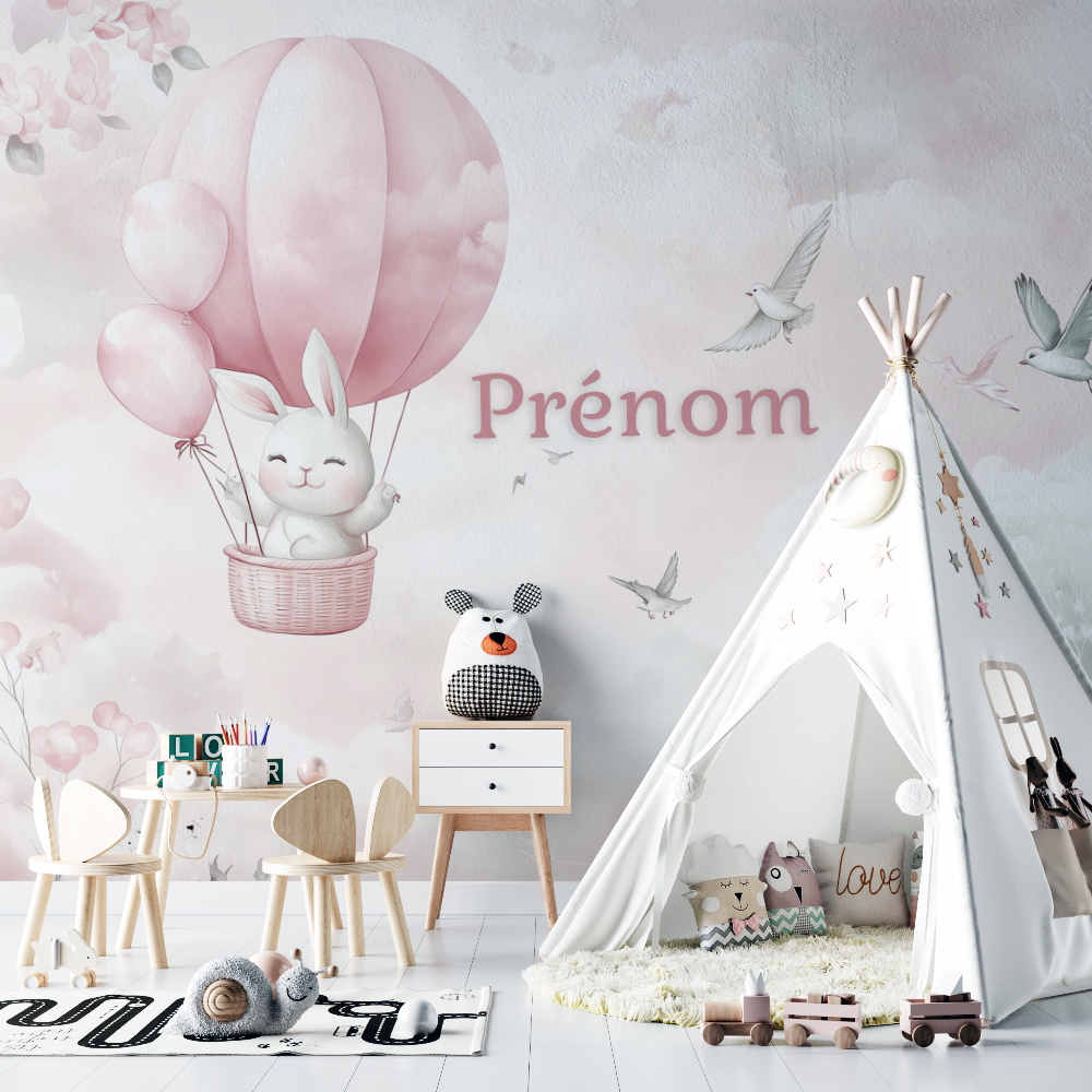 Papier peint prenom bebe lapin chambre bebe