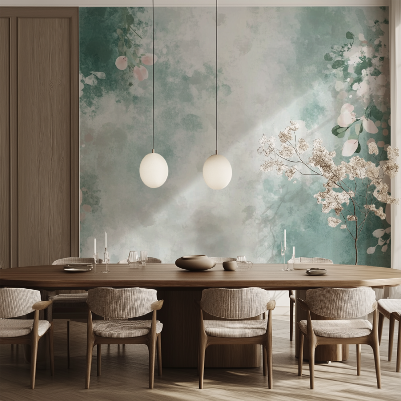 Papier peint fleur salle manger tendance