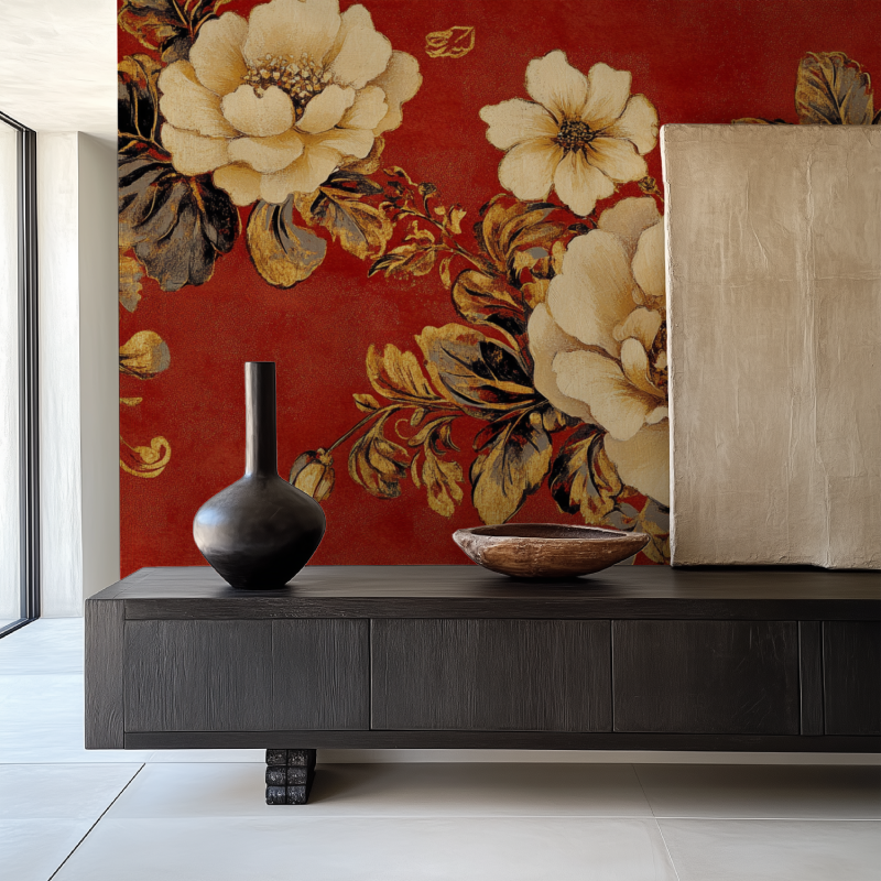 Papier peint vintage rouge salle manger papier