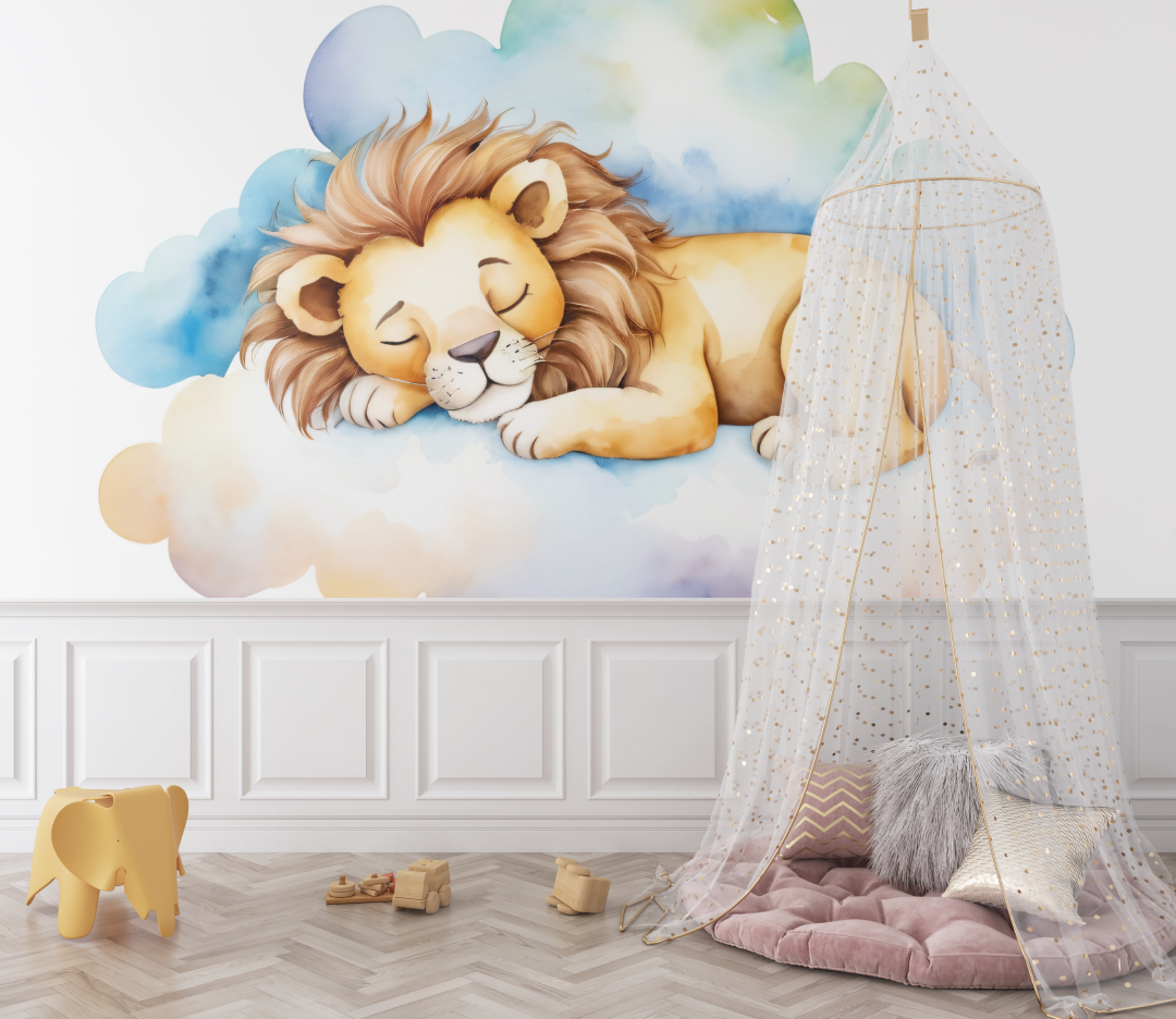 Papier peint lionceau endormi bebe