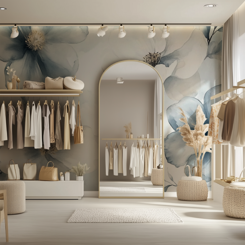 Papier peint fleur bleu ciel dressing