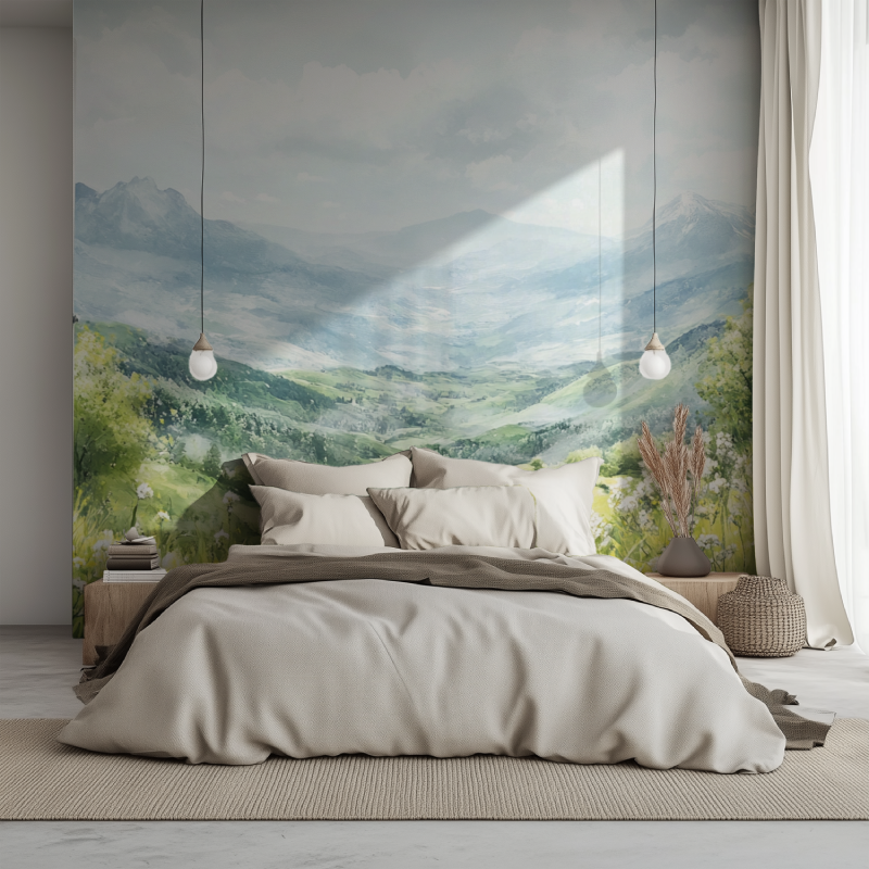 Papier peint paysage trompe loeil lit 1234