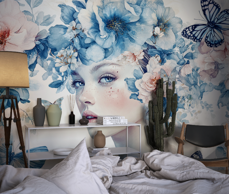 Papier peint vibration et fleurs chambre dado1