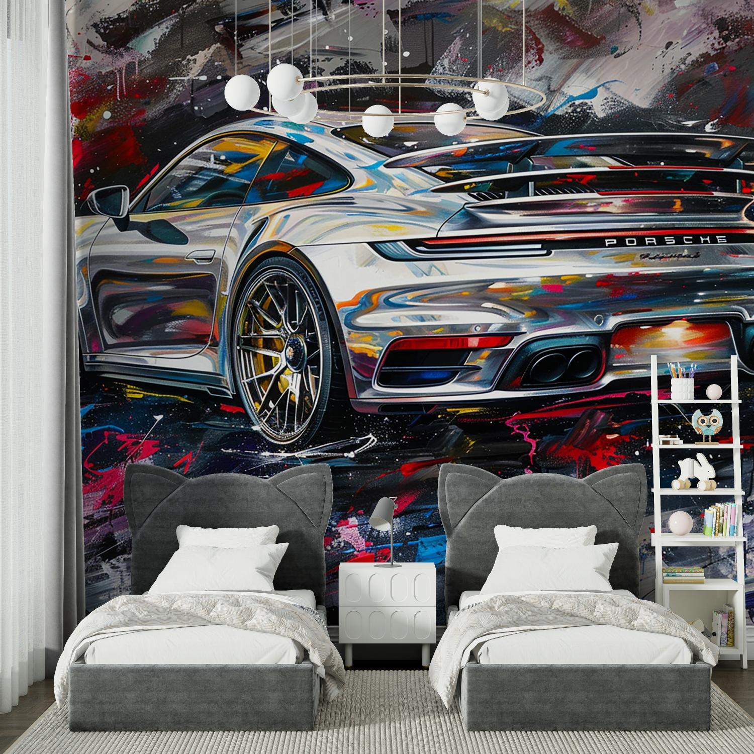 Papier peint voiture porsche chambre spiderman