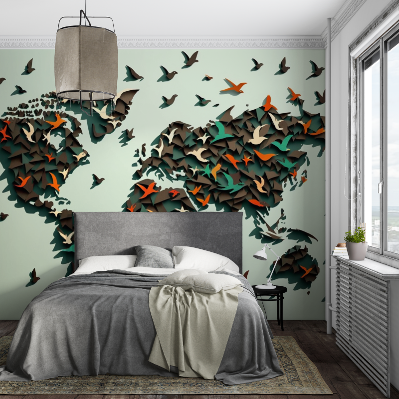 Papier peint origami carte du monde piece ados