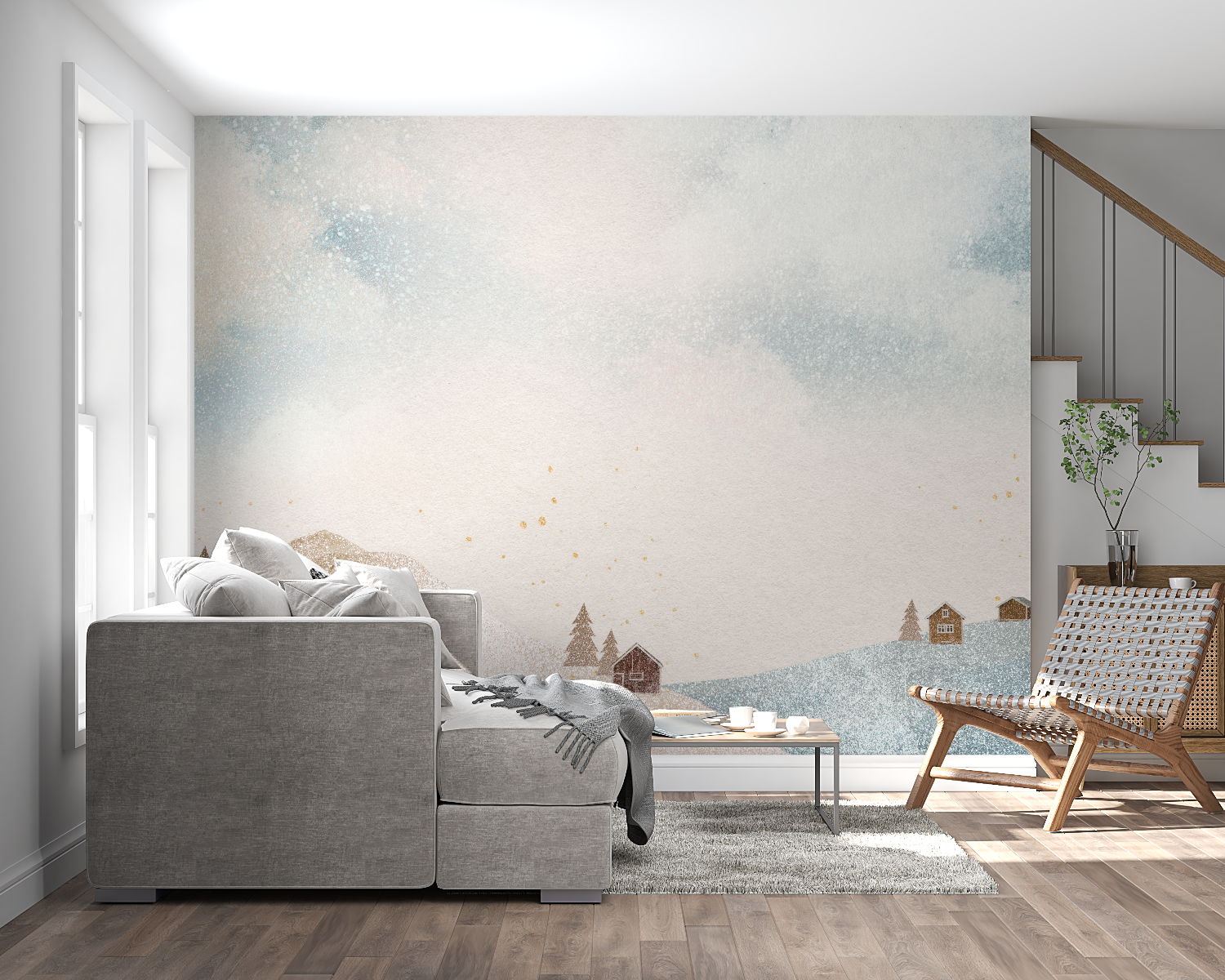 Papier peint aquarelle scandinave bebe panoramique mural