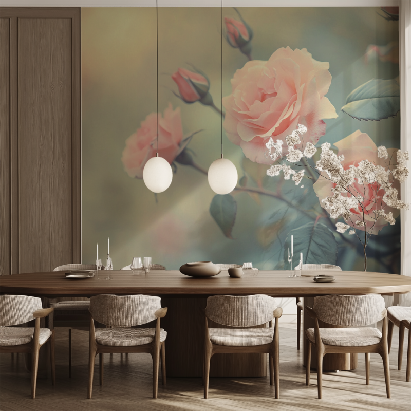 Papier peint fleur ancienne salle manger tendance