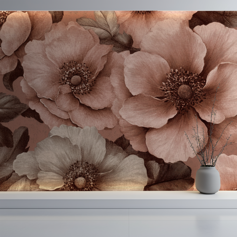 Papier peint xxl grande fleur vintage mur blanc