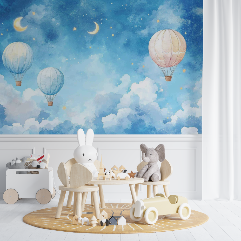 Papier peint montgolfiere et ci... avec lune chambre de bebe