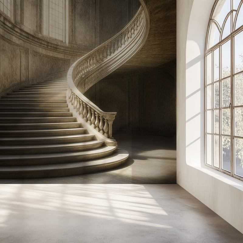 Papier peint escalier trompe loeil mur simple
