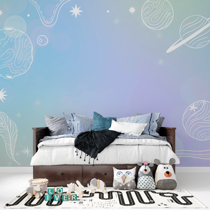 Papier peint chambre espace pastel panoramique garcon