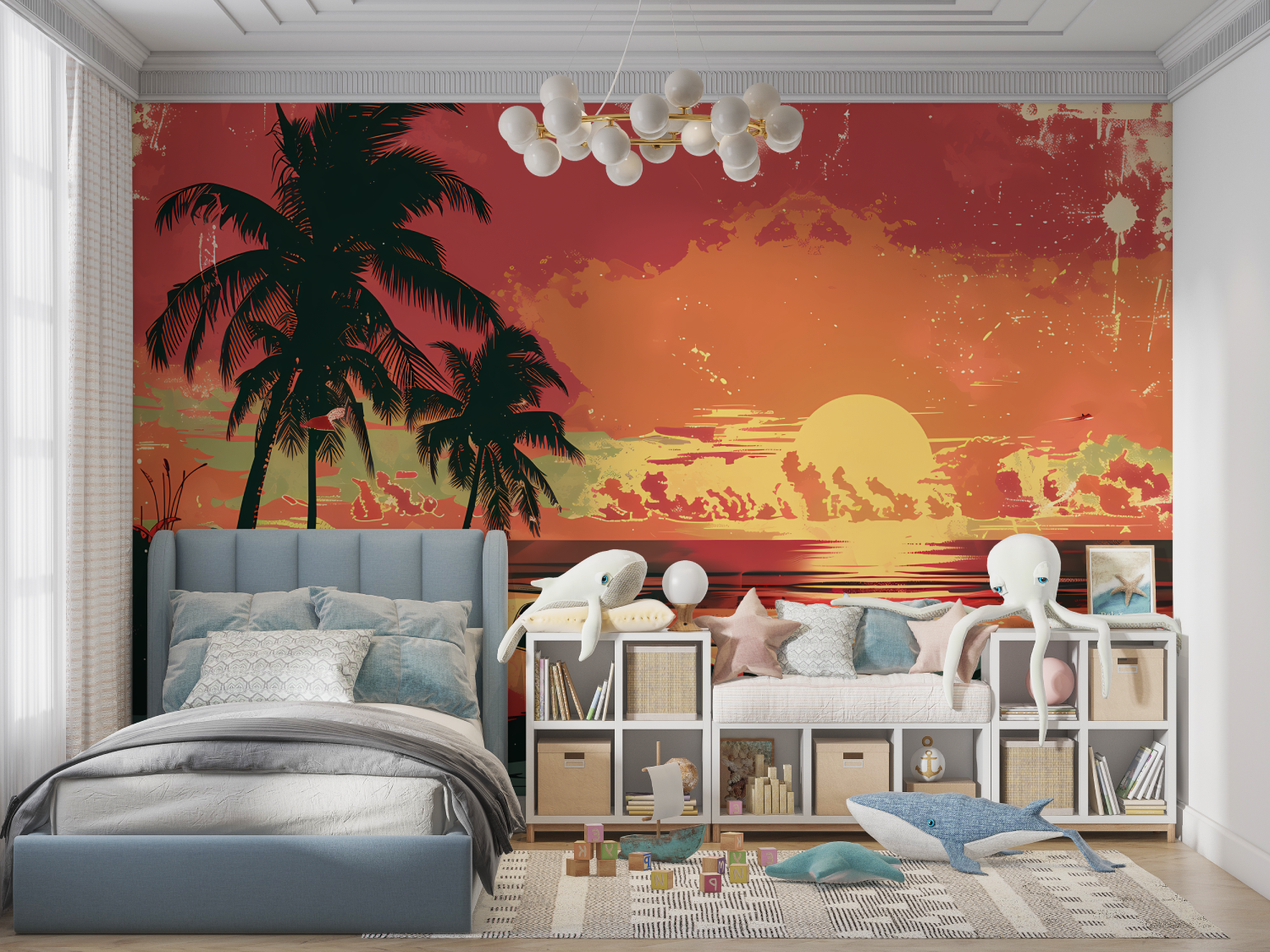 Papier peint retro voiture miami panoramique garcon