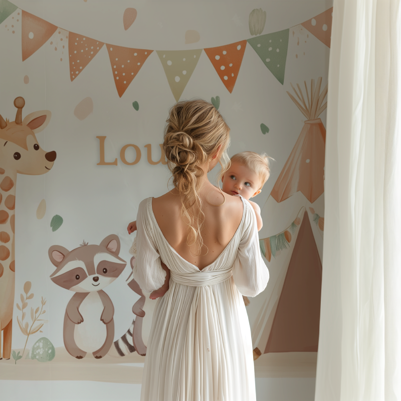 Papier peint prenom animaux tipi bb123