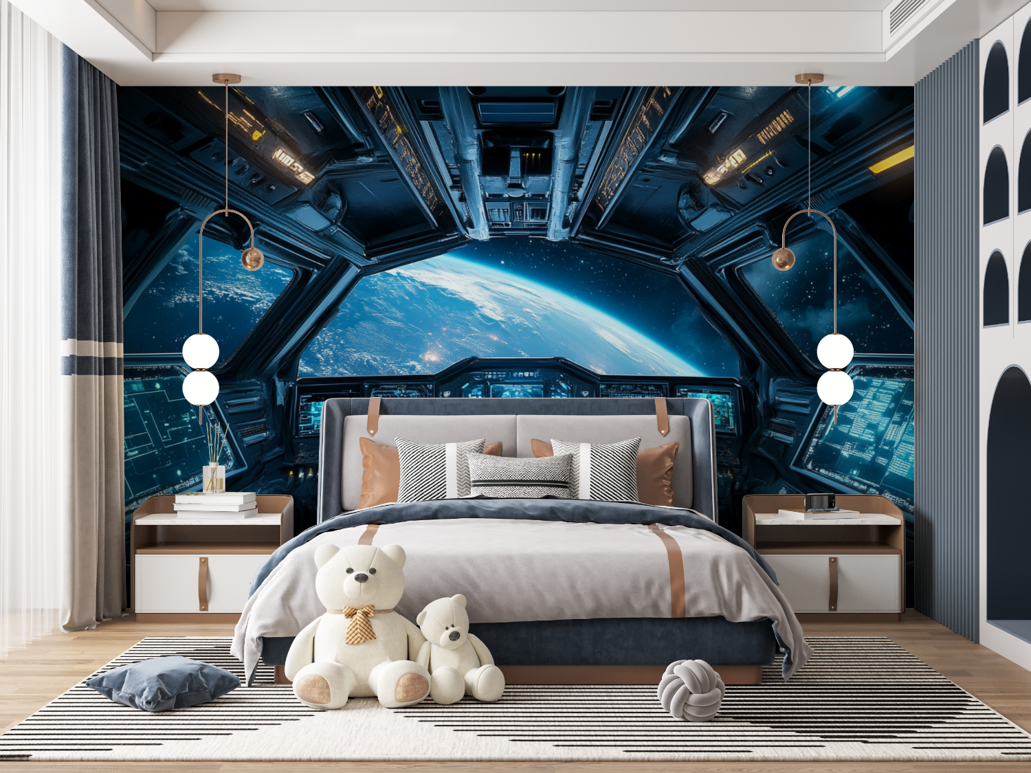 Papier peint cockpit spatial mur panoramique