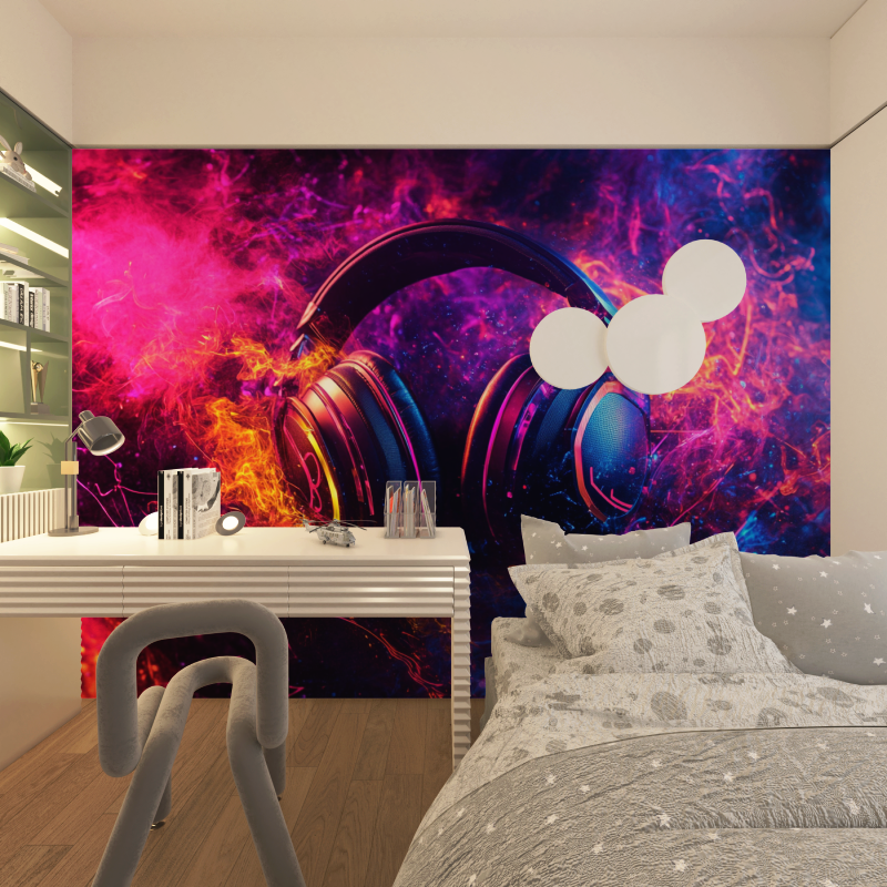 Papier peint casque grafitti en couleur chambre adolescents