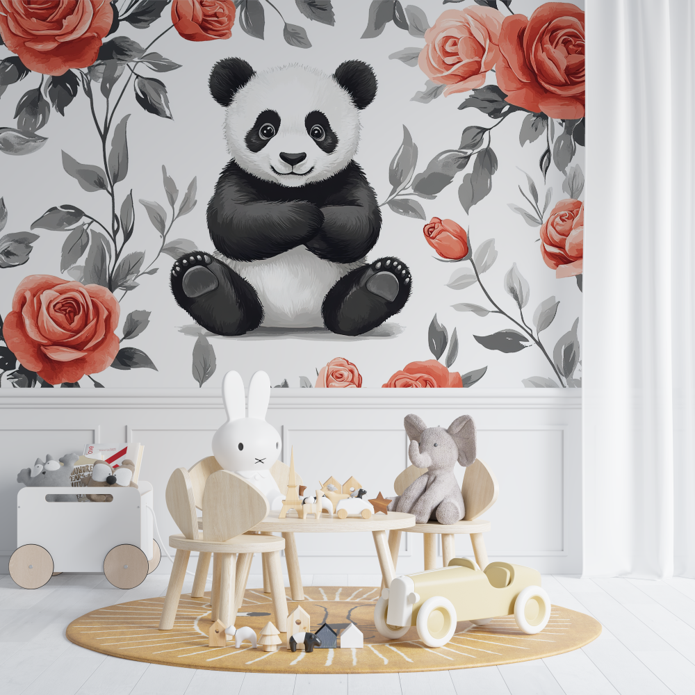 Papier peint panda floral chambre de bebe