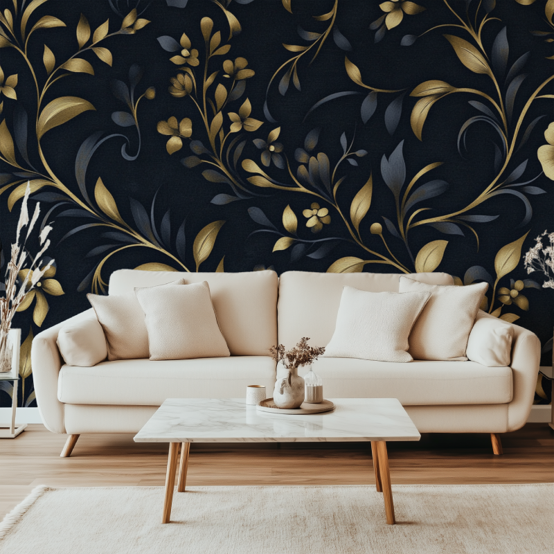 Papier peint fleurs vintage fonce canape simple