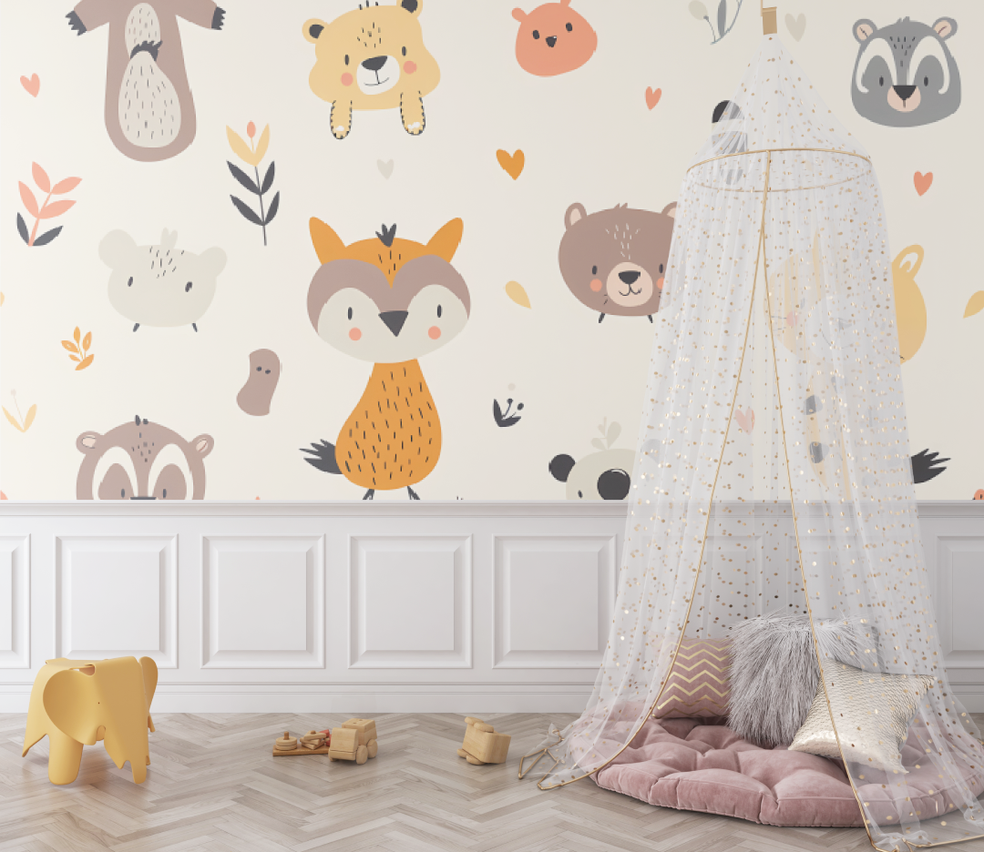 Papier peint Motifs animaux mignons - bebe tipi