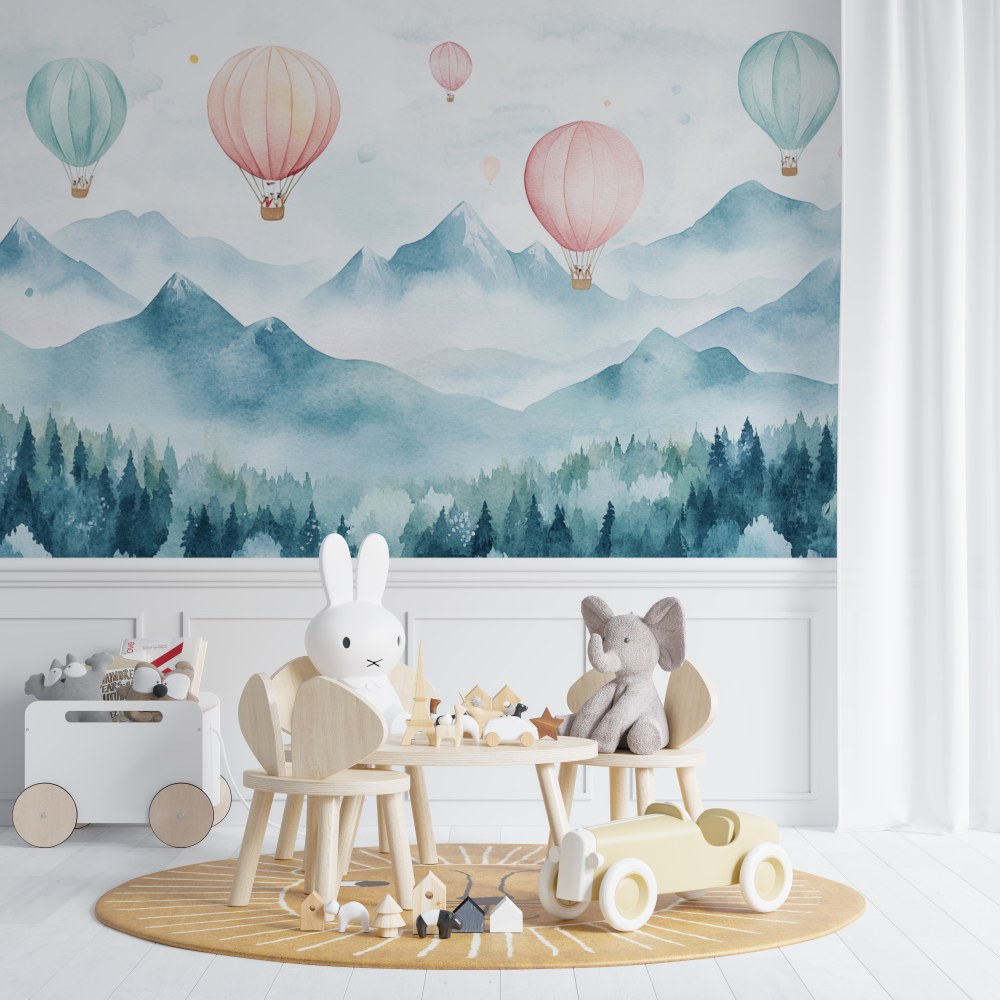 Papier peint montgolfiere et mo...nes douces chambre de bebe