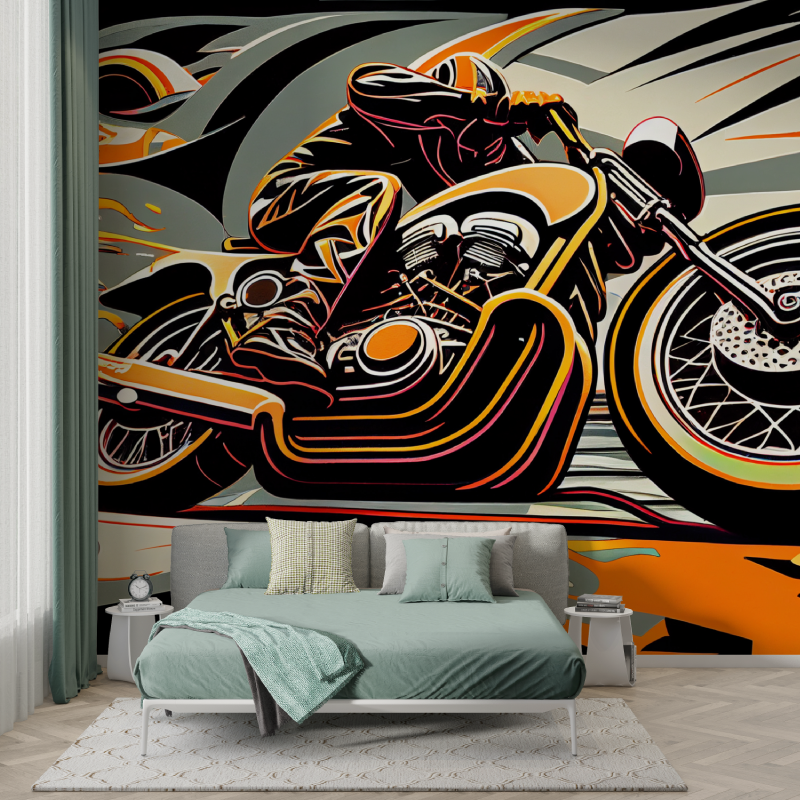 Papier peint graffiti moto orange garcon123